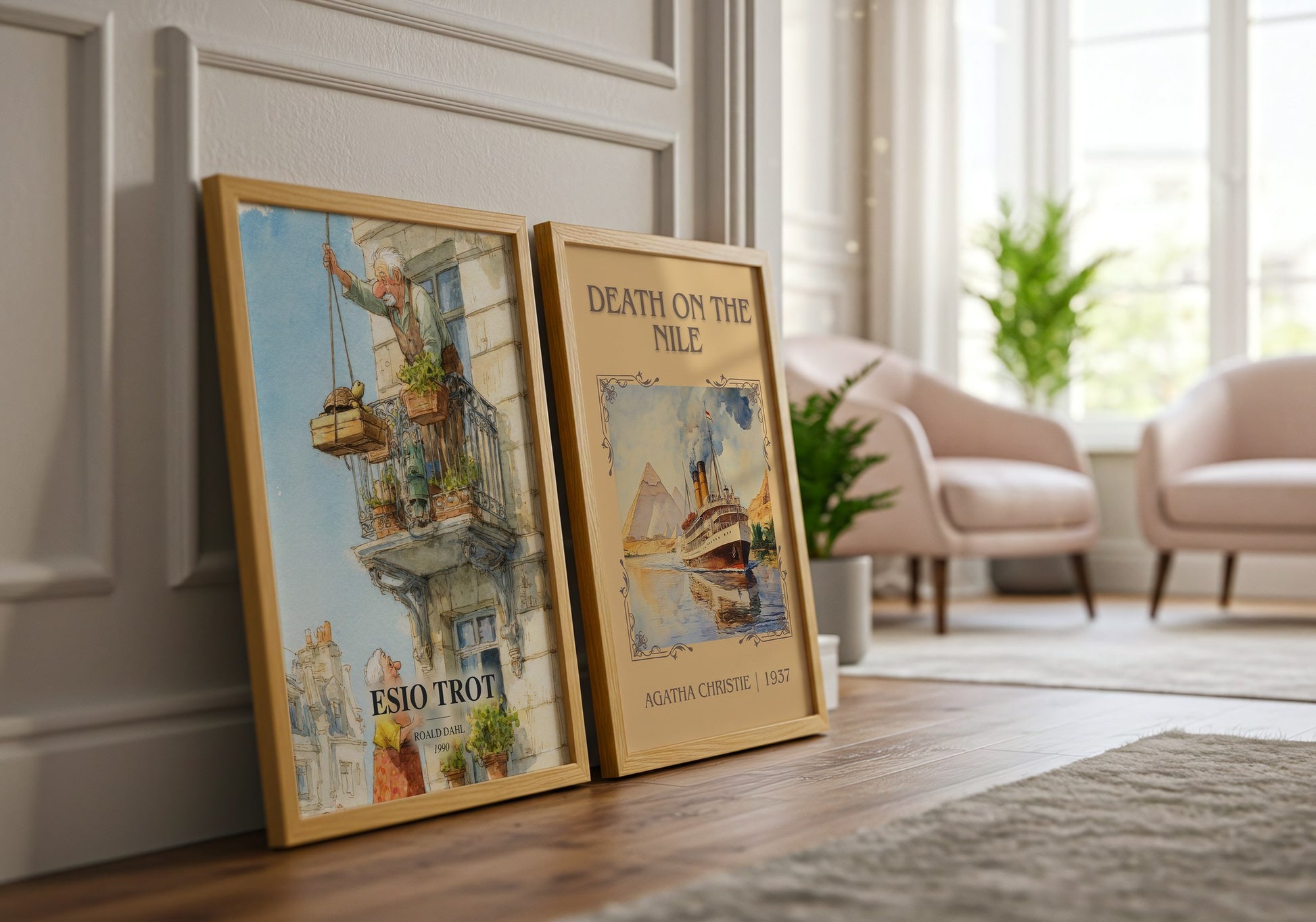 Esio Trot watercolour print framed by window – literary home decor