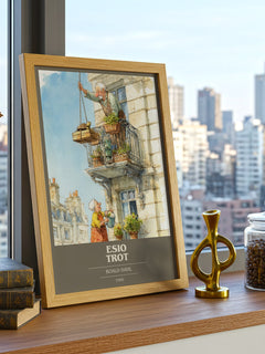 Esio Trot Book Cover Poster by Roald Dahl – framed print on a city-view windowsill