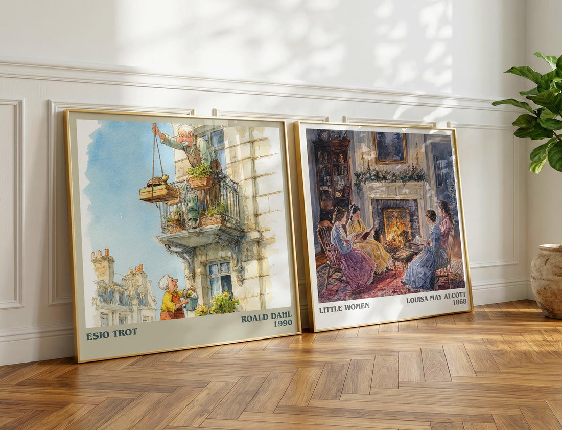 Esio Trot Literary Art Print by Roald Dahl – large square framed print leaning against a wall