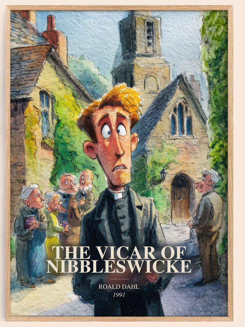 The Vicar Of Nibbleswicke watercolour book poster by Roald Dahl – framed literary art print