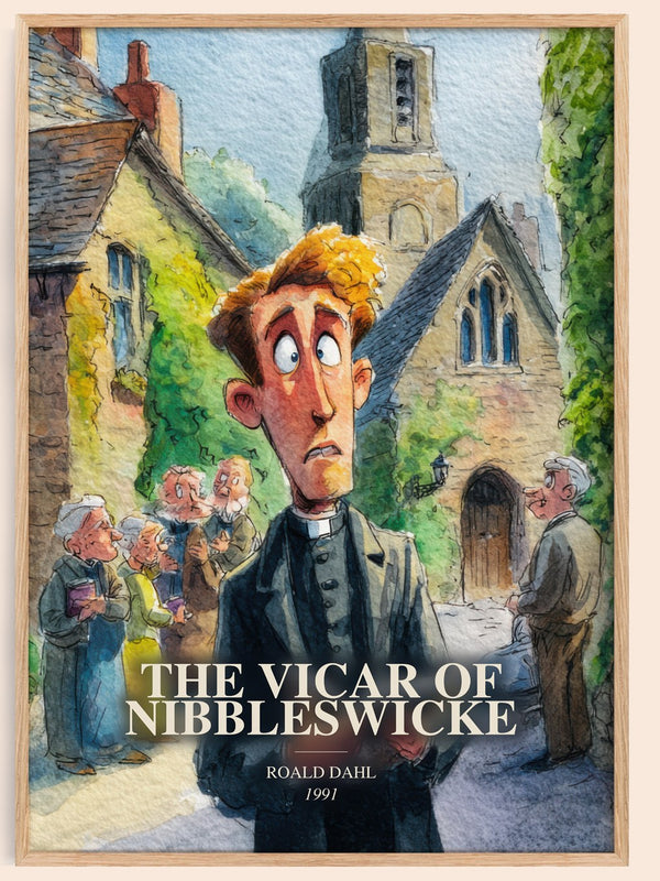 The Vicar Of Nibbleswicke watercolour book poster by Roald Dahl – framed literary art print