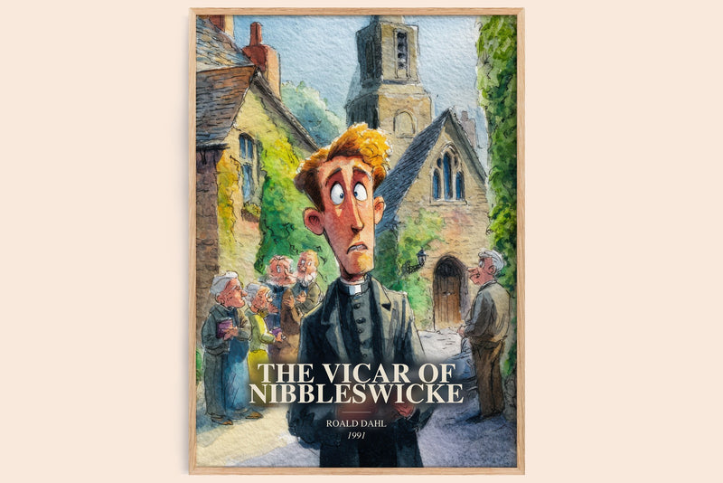 The Vicar Of Nibbleswicke watercolour book poster by Roald Dahl – framed literary art print
