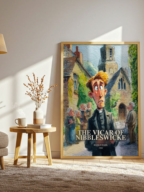 The Vicar Of Nibbleswicke watercolour print in frame leaning in hallway – childrens wall art