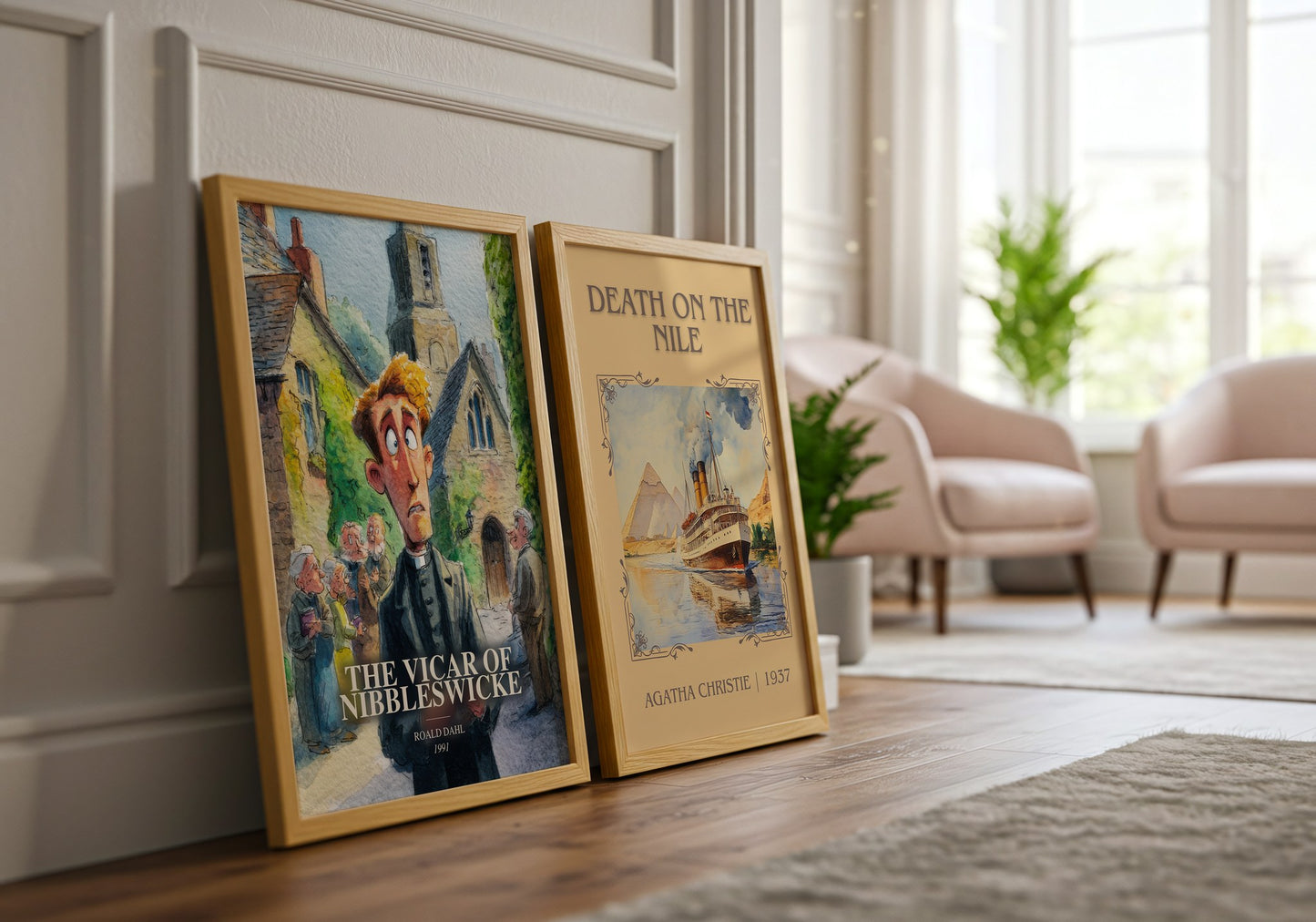 The Vicar Of Nibbleswicke watercolour print framed by window – literary home decor
