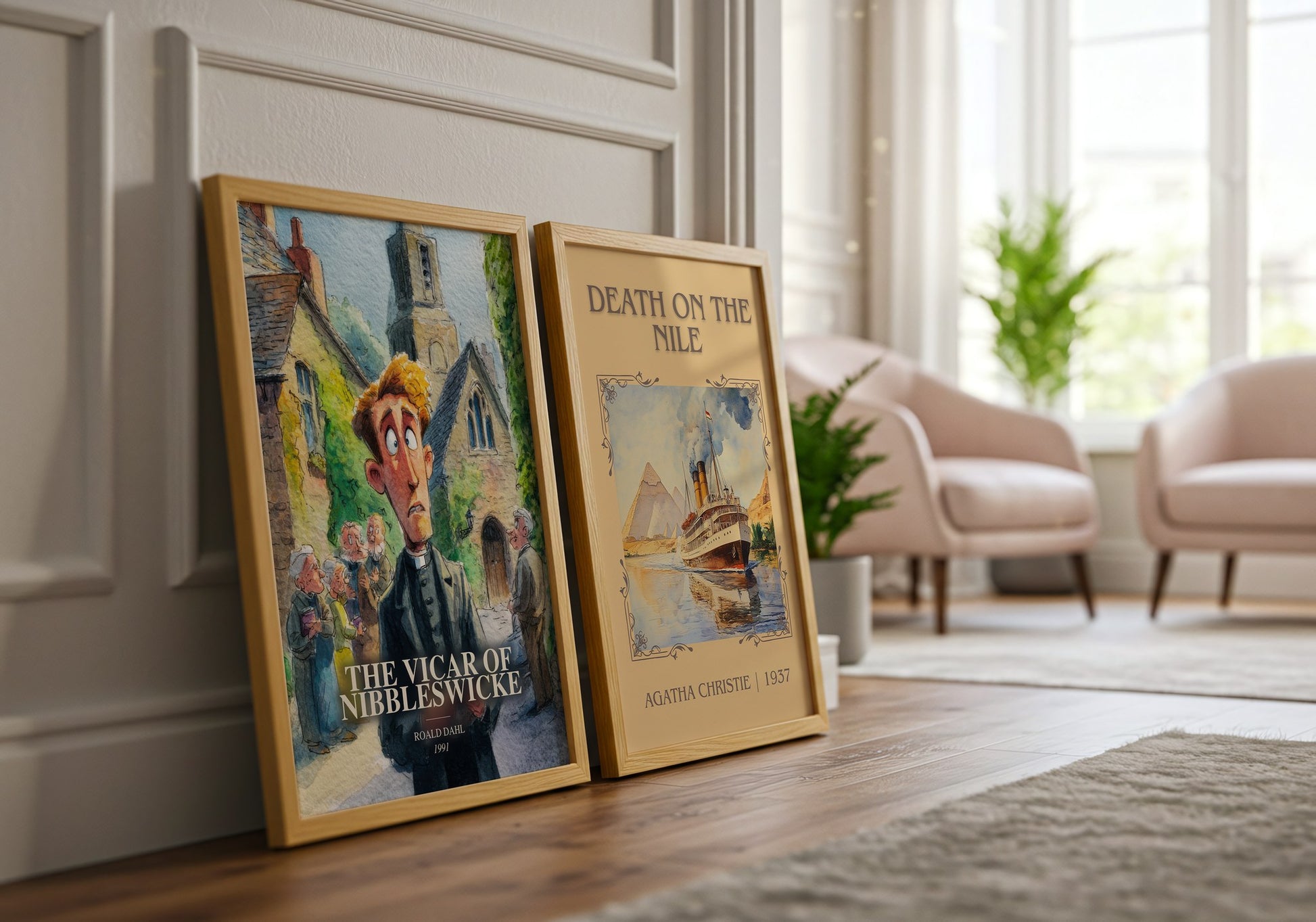 The Vicar Of Nibbleswicke watercolour print framed by window – literary home decor