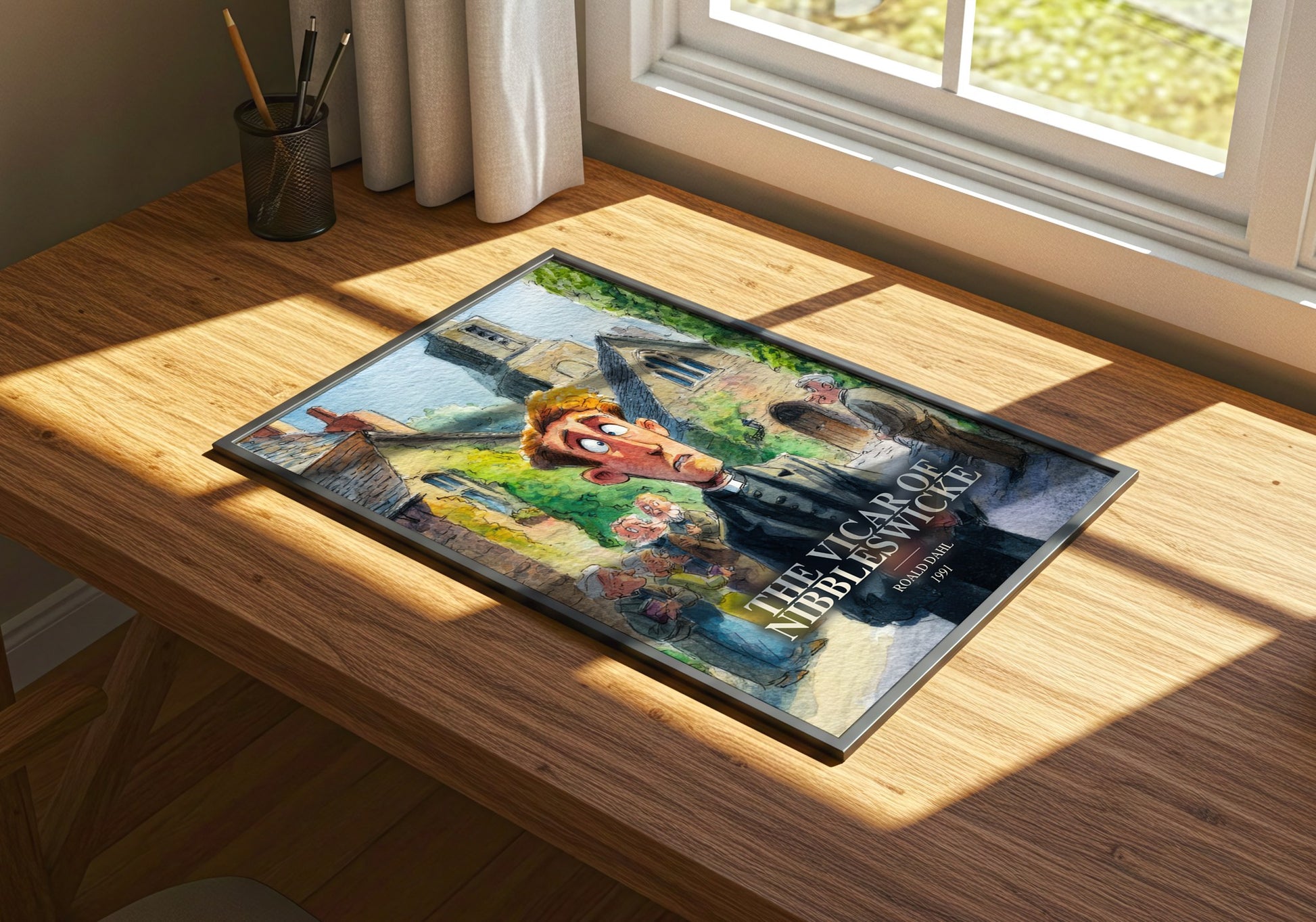 The Vicar Of Nibbleswicke watercolour book poster framed on wall – childrens wall art