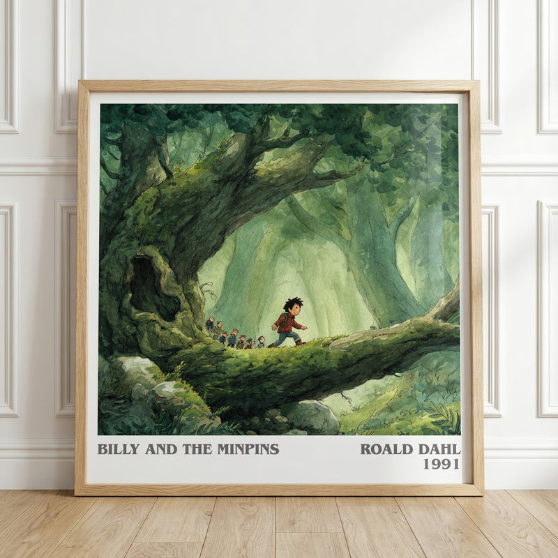 Billy and the Minpins literary print in frame leaning in hallway – childrens wall art