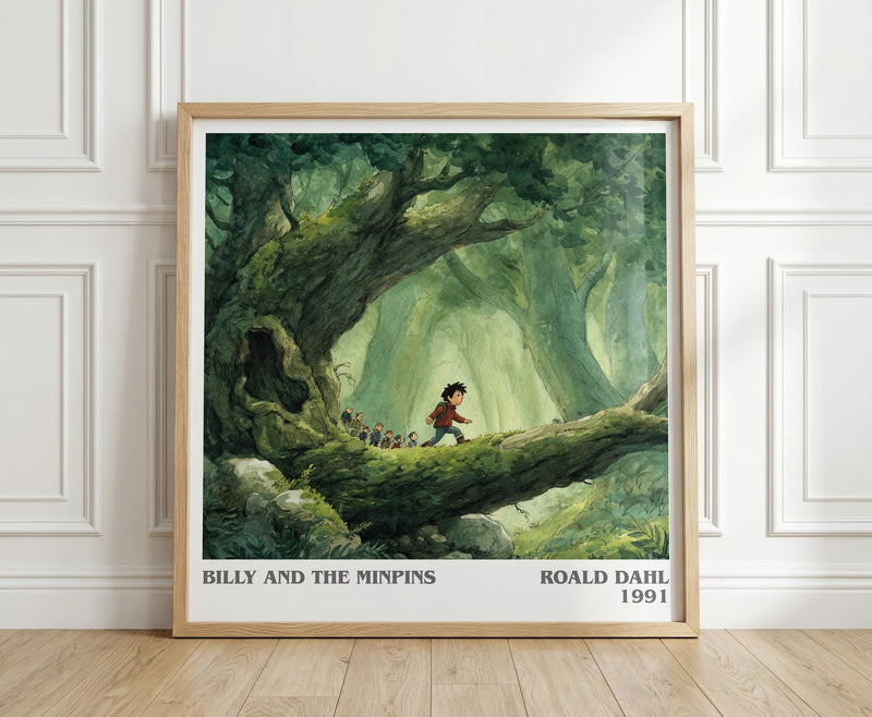 Billy and the Minpins literary print in frame leaning in hallway – childrens wall art