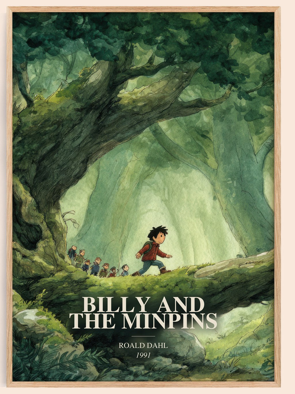 Billy And The Minpins watercolour book poster by Roald Dahl – framed literary art print