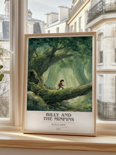 Billy and the Minpins Book Cover Poster by Roald Dahl – framed print by a bright window