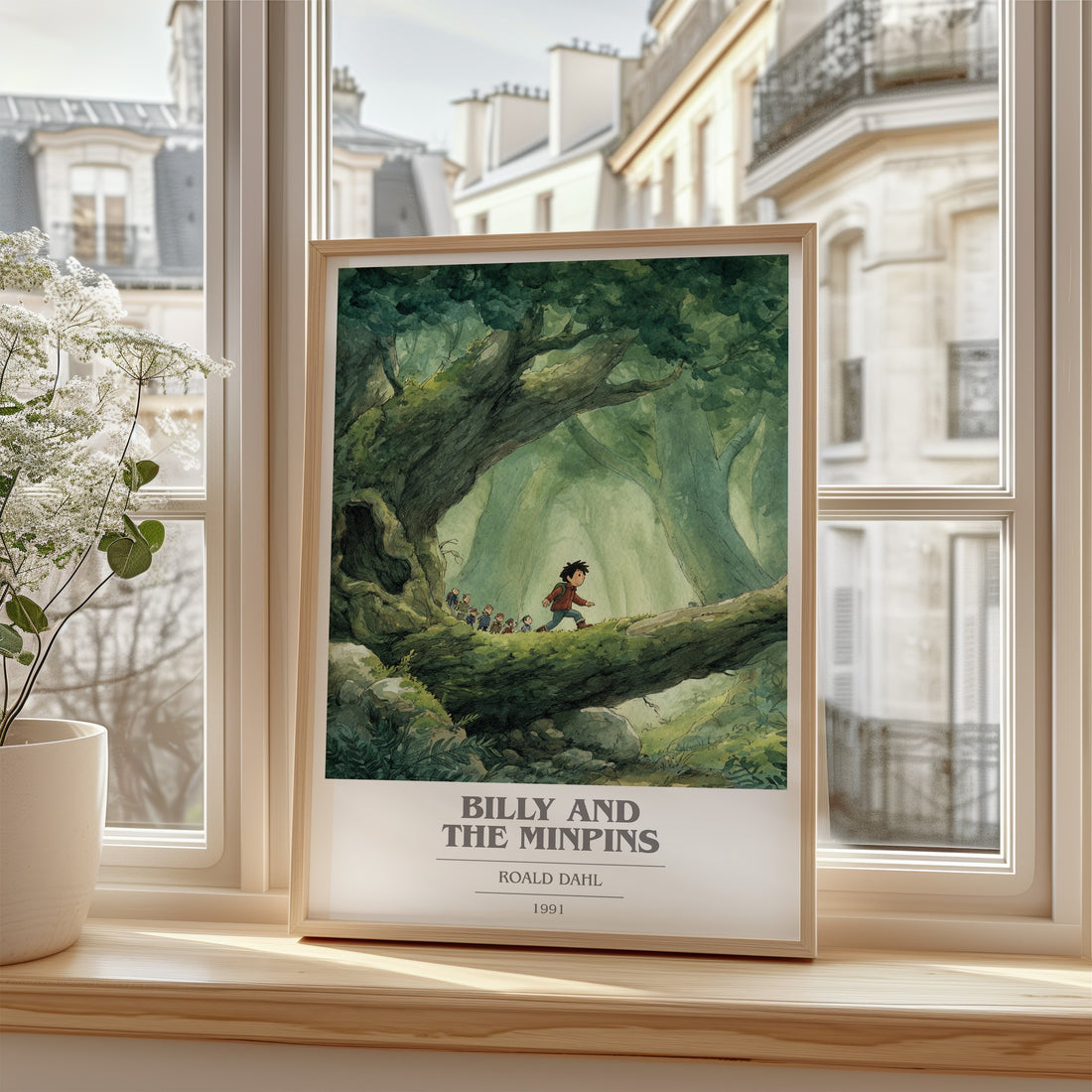Billy and the Minpins Book Cover Poster by Roald Dahl – framed print by a bright window