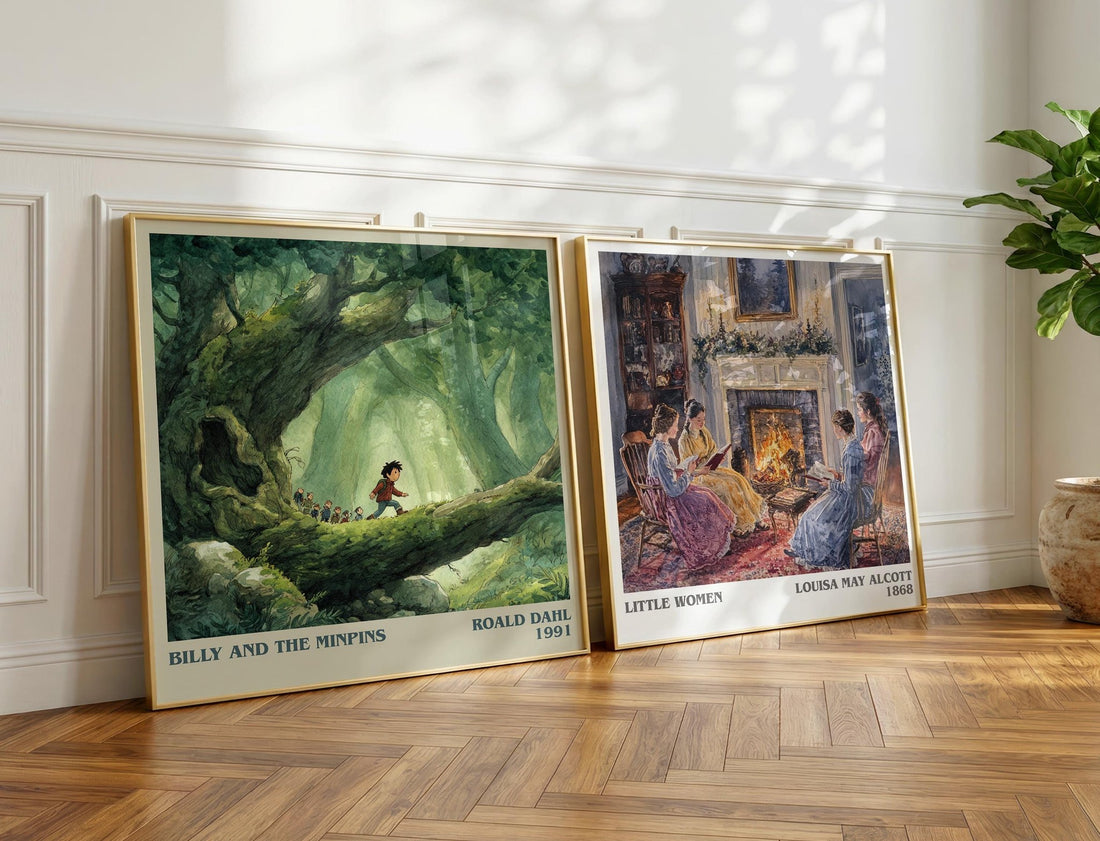 Billy and the Minpins Literary Art Print by Roald Dahl – large square framed print leaning against a wall