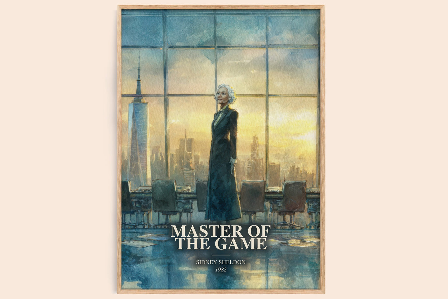 Master Of The Game watercolour book poster by Sidney Sheldon – framed literary art print