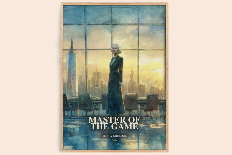 Master Of The Game watercolour book poster by Sidney Sheldon – framed literary art print
