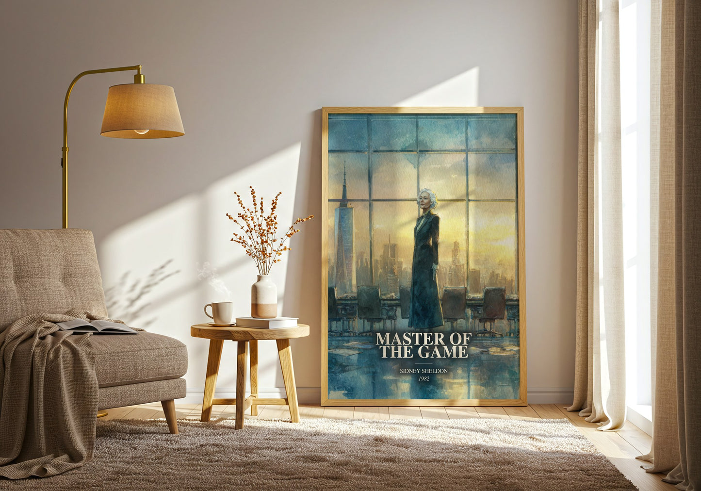 Master Of The Game watercolour print in frame leaning in hallway – thriller wall art