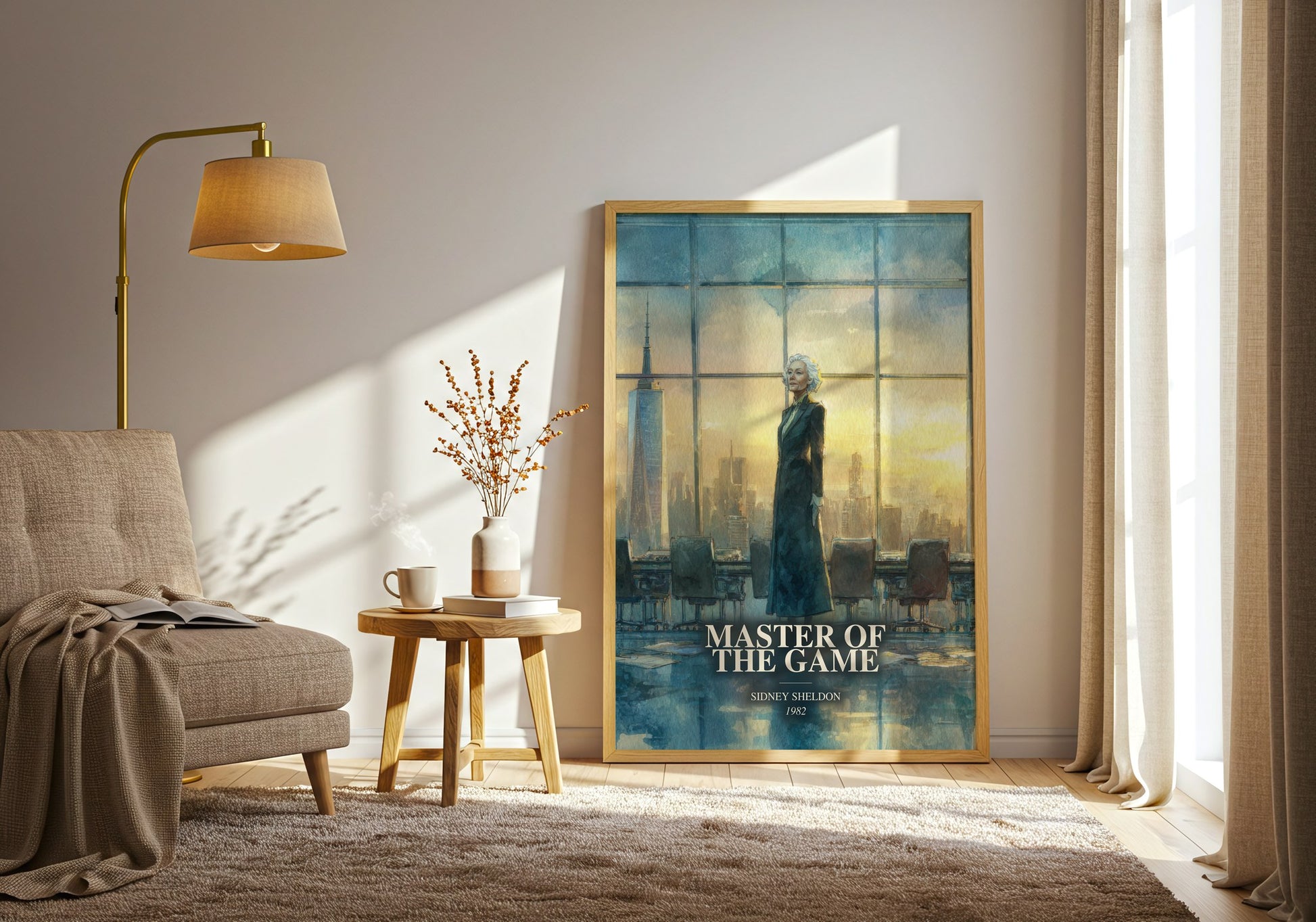 Master Of The Game watercolour print in frame leaning in hallway – thriller wall art