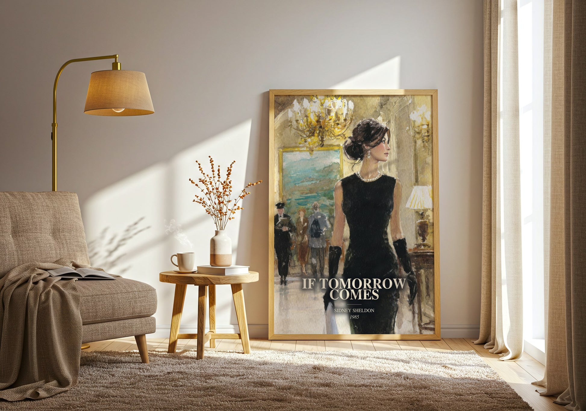 If Tomorrow Comes watercolour print in frame leaning in hallway – thriller wall art