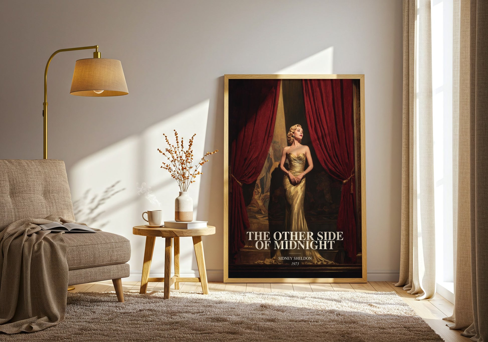 The Other Side Of Midnight watercolour print in frame leaning in hallway – thriller wall art