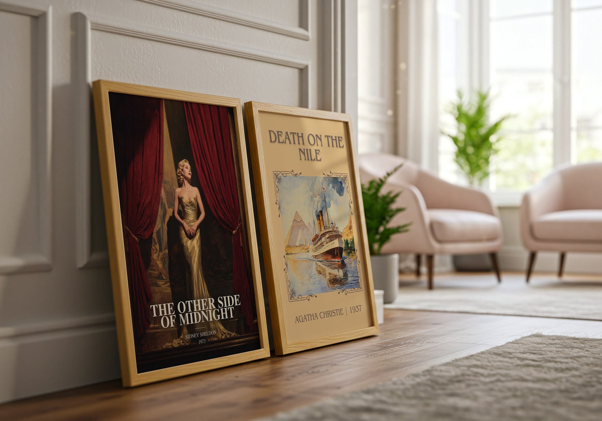 The Other Side Of Midnight watercolour print framed by window – literary home decor