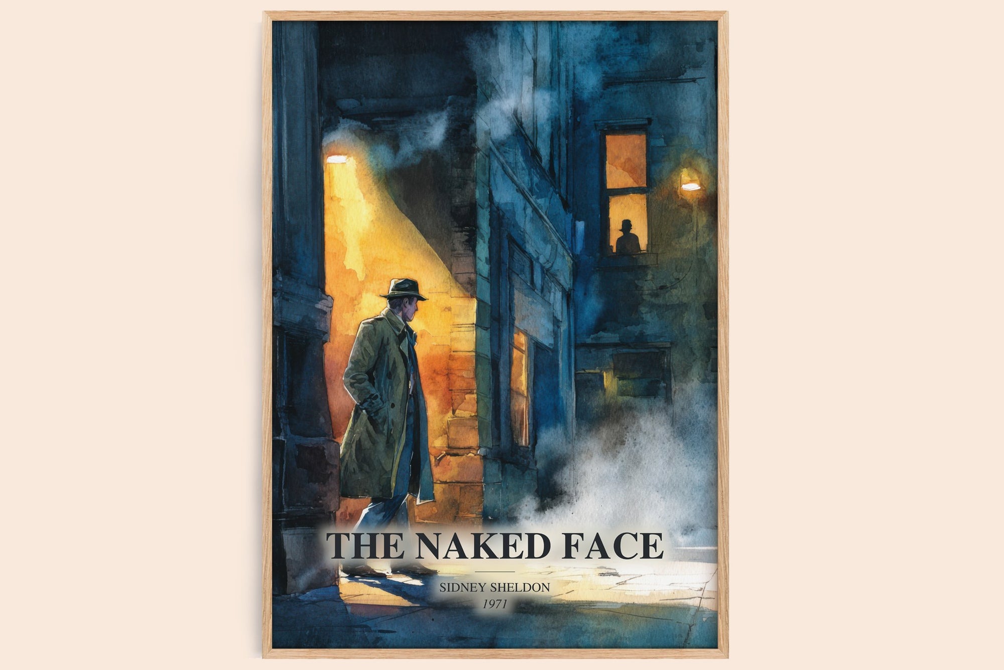 The Naked Face watercolour book poster by Sidney Sheldon – framed literary art print