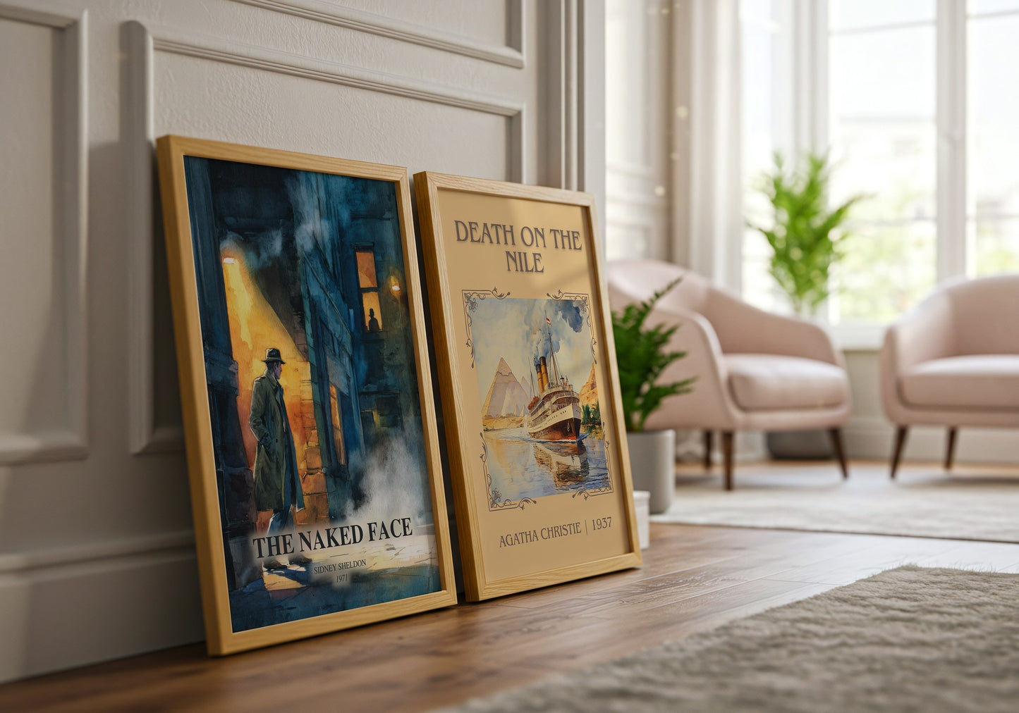 The Naked Face watercolour print framed by window – literary home decor