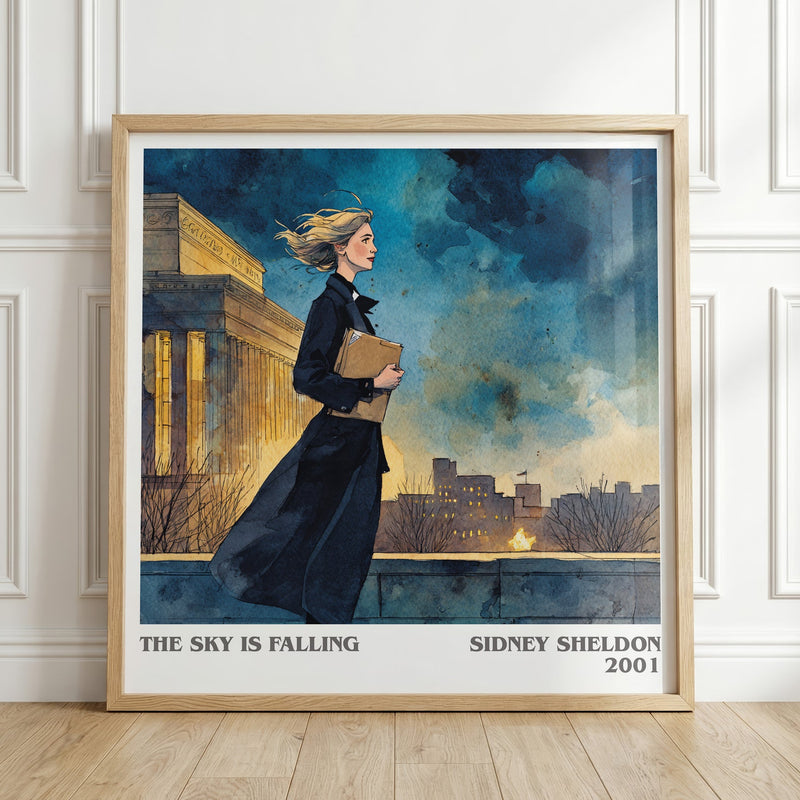 The Sky Is Falling literary print in frame leaning in hallway – thriller wall art