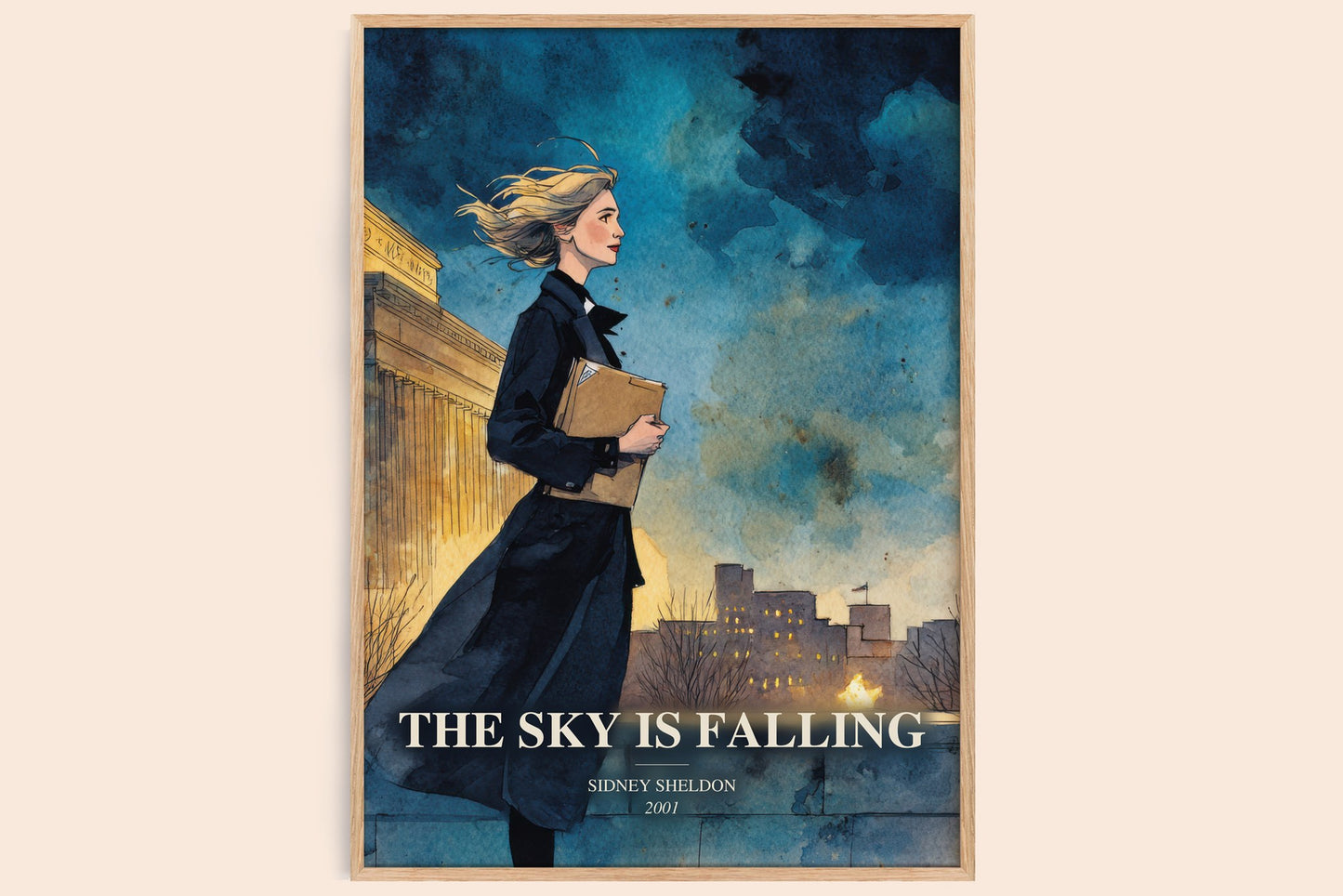 The Sky Is Falling watercolour book poster by Sidney Sheldon – framed literary art print
