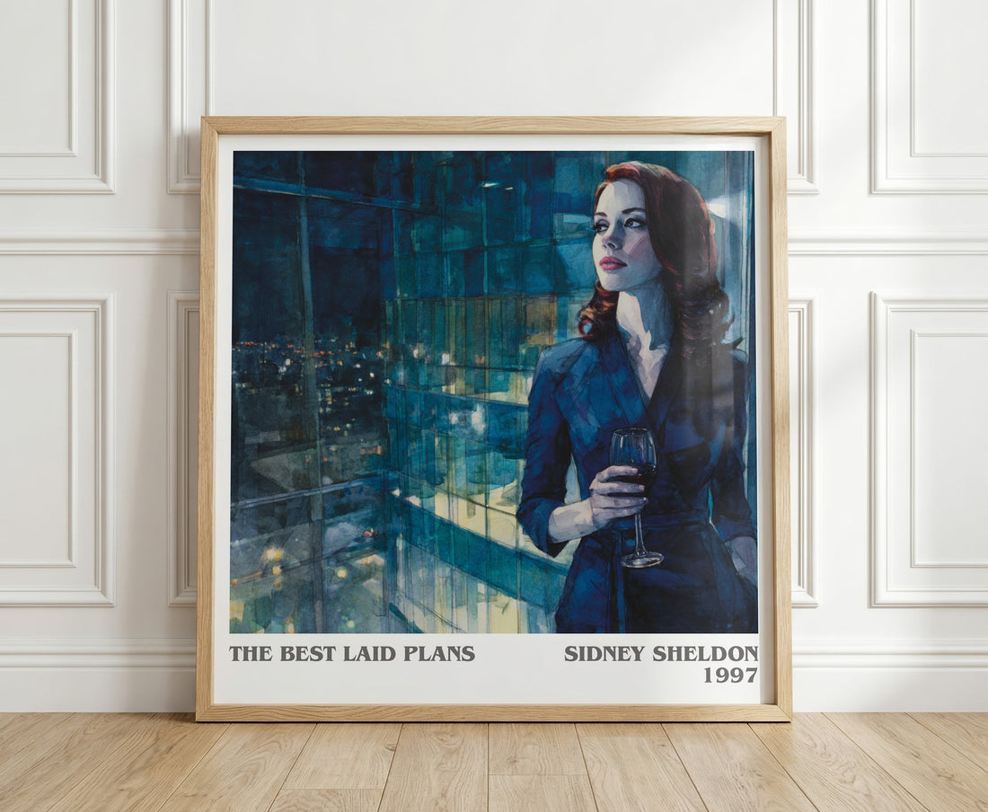 The Best Laid Plans literary print in frame leaning in hallway – contemporary fiction wall art (mockup)