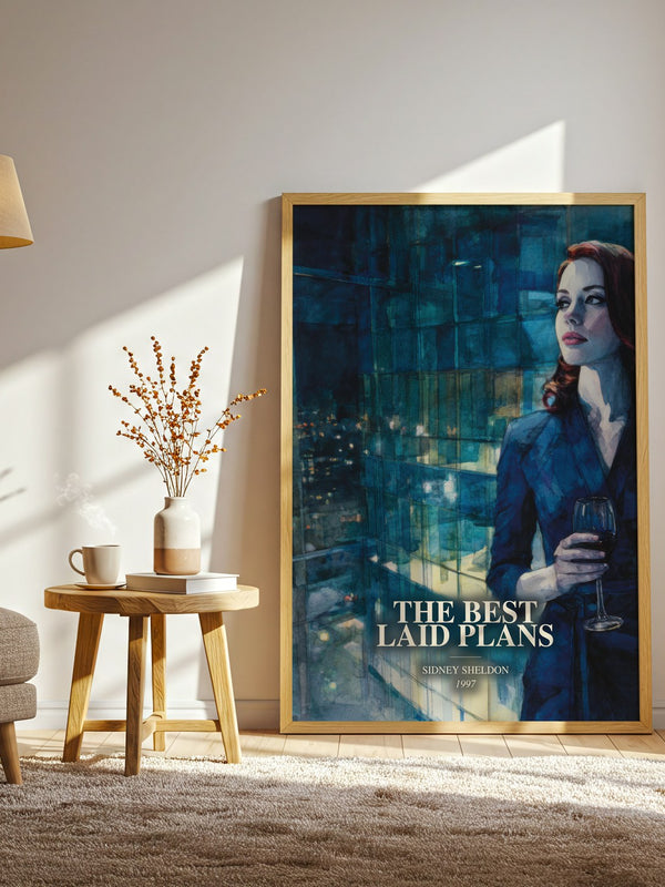 The Best Laid Plans watercolour print in frame leaning in hallway – thriller wall art