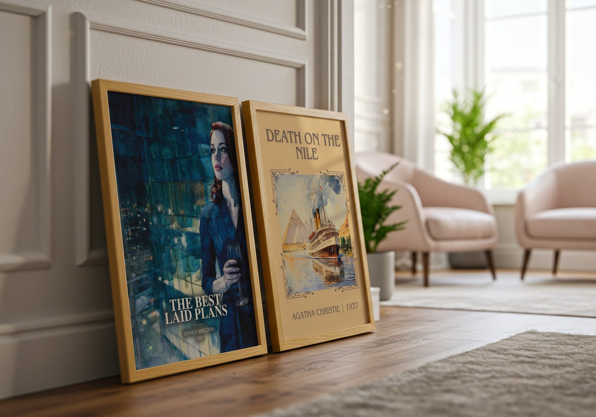 The Best Laid Plans watercolour print framed by window – literary home decor