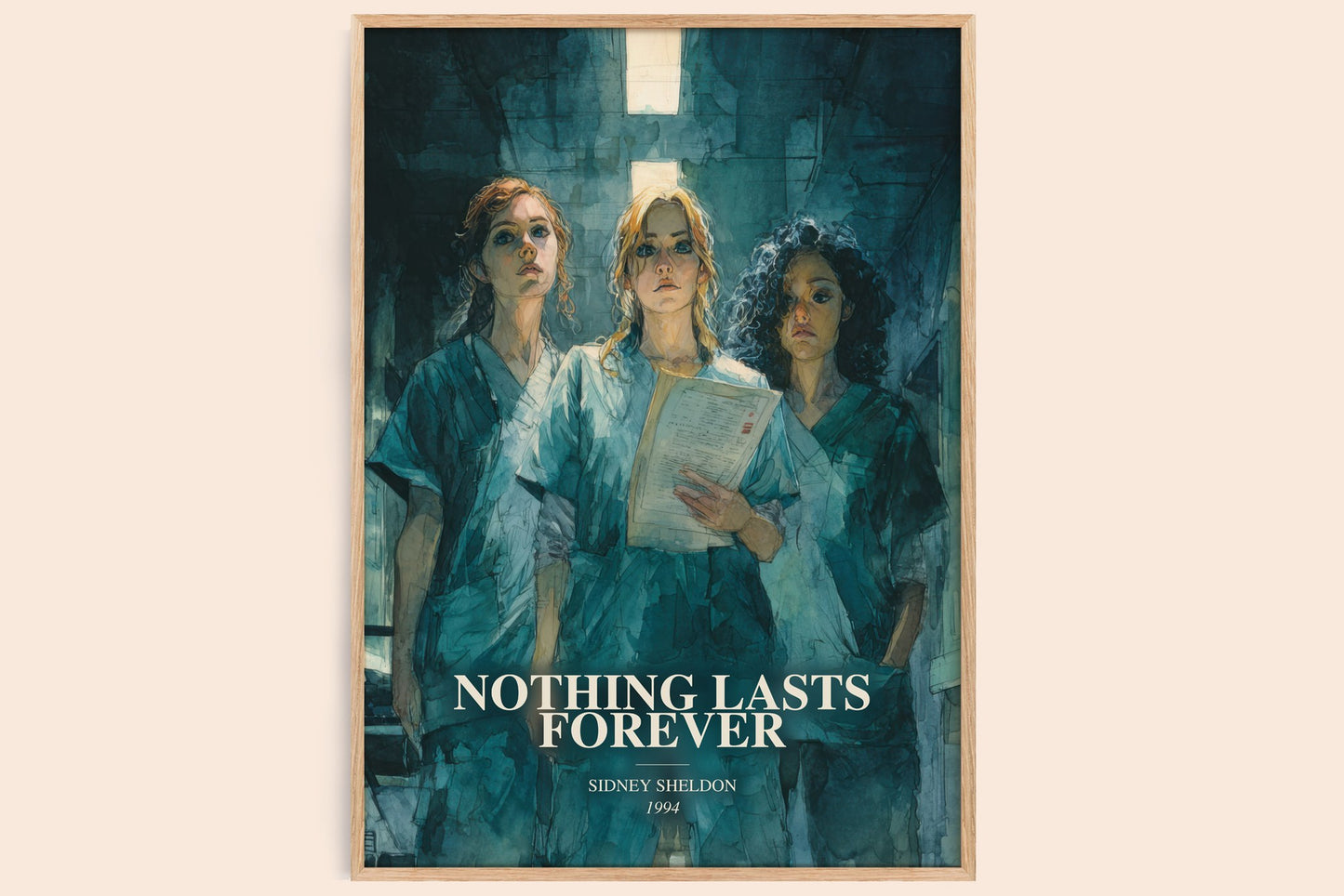 Nothing Lasts Forever watercolour book poster by Sidney Sheldon – framed literary art print