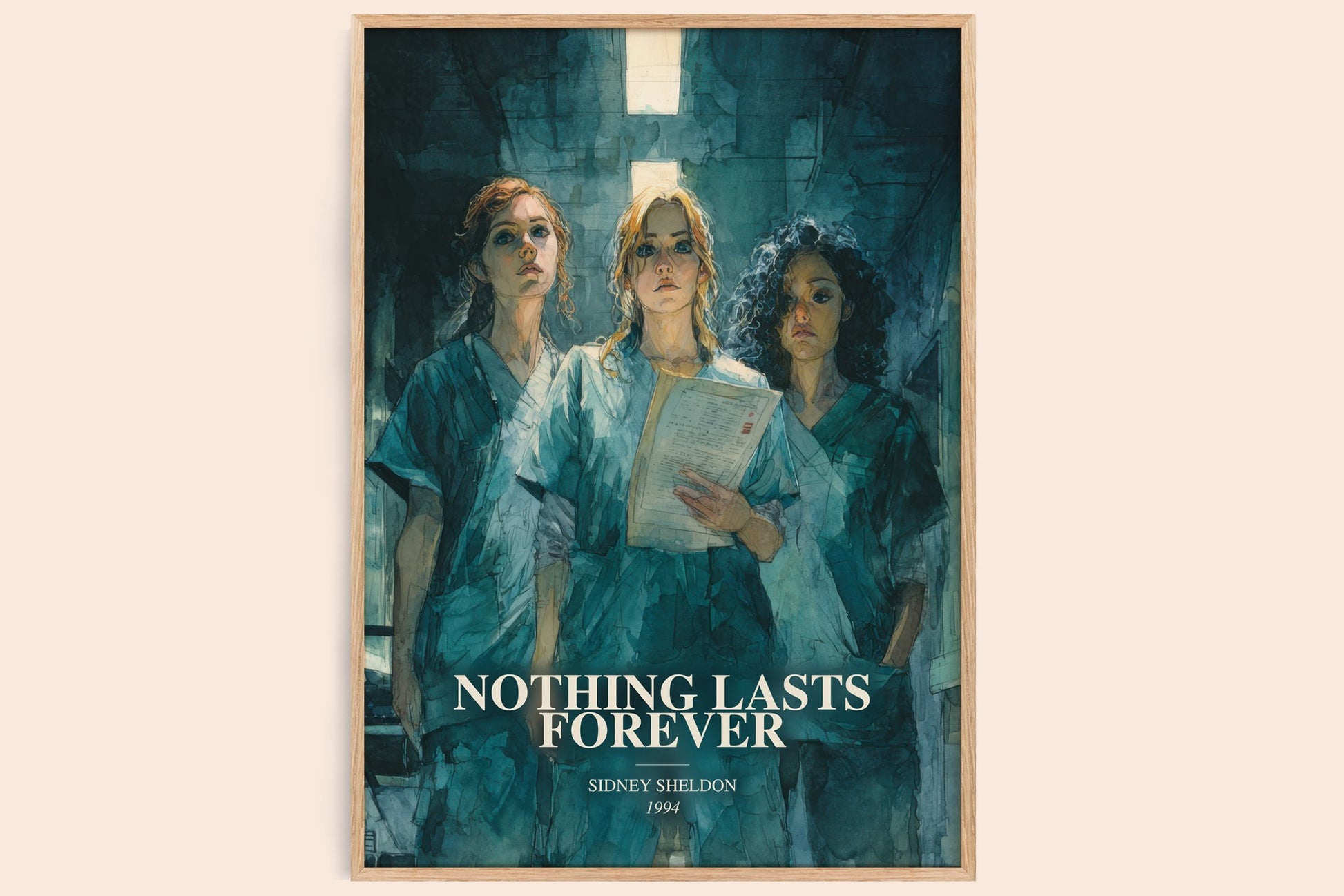 Nothing Lasts Forever watercolour book poster by Sidney Sheldon – framed literary art print