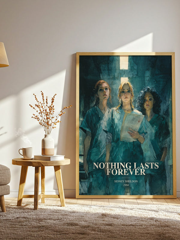 Nothing Lasts Forever watercolour print in frame leaning in hallway – mystery wall art