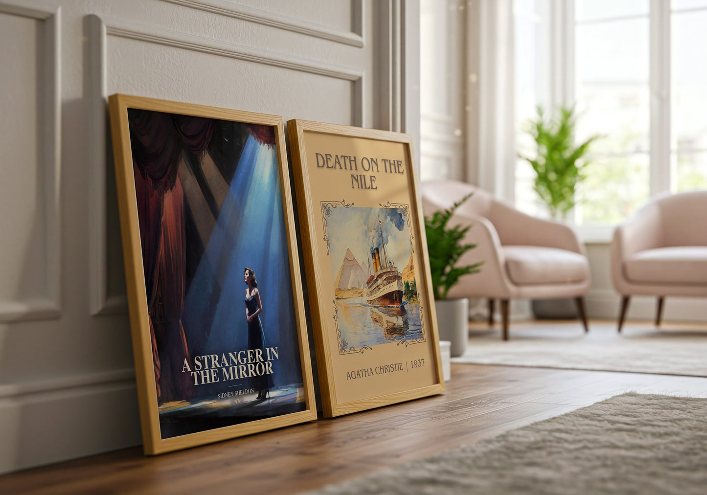 A Stranger In The Mirror watercolour print framed by window – literary home decor