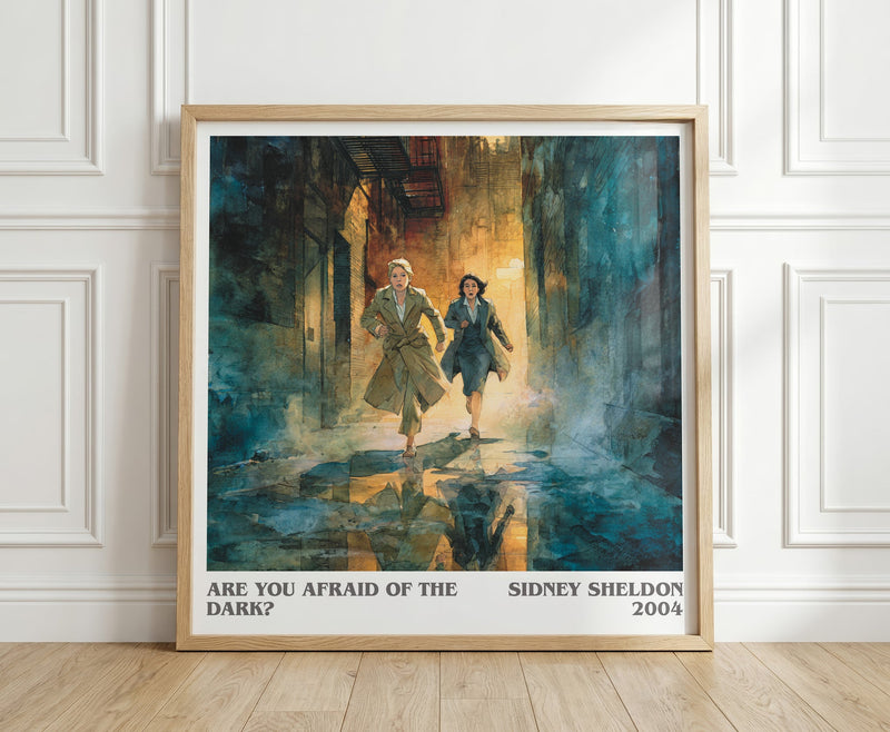 Are You Afraid of the Dark? literary print in frame leaning in hallway – thriller wall art