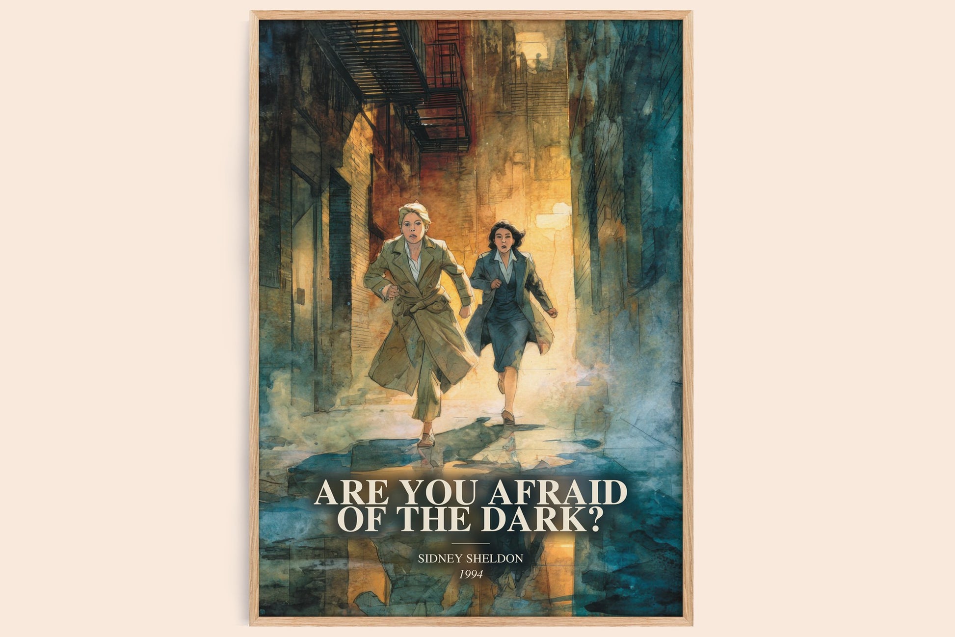 Are You Afraid Of The Dark? watercolour book poster by Sidney Sheldon – framed literary art print