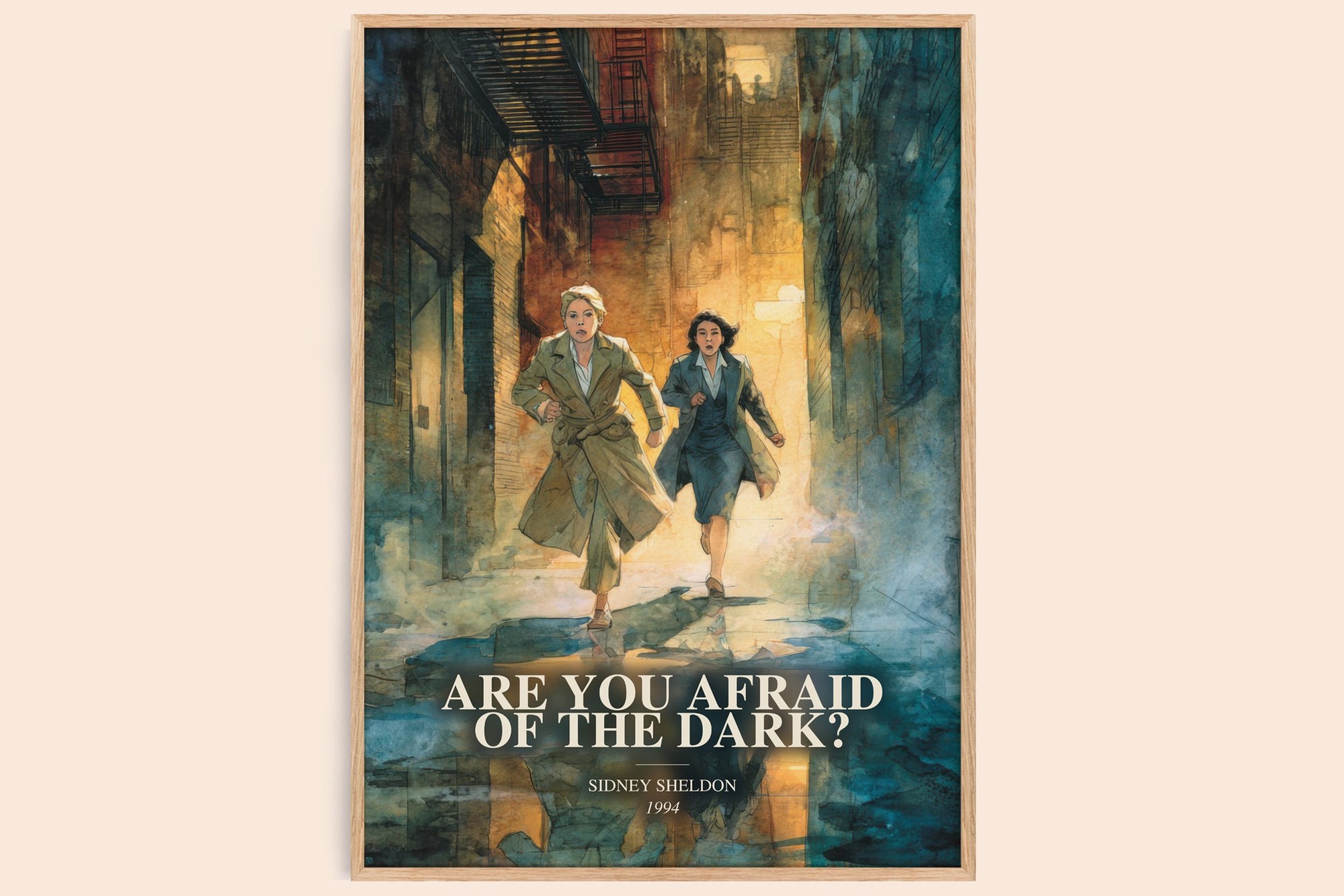 Are You Afraid Of The Dark? watercolour book poster by Sidney Sheldon – framed literary art print