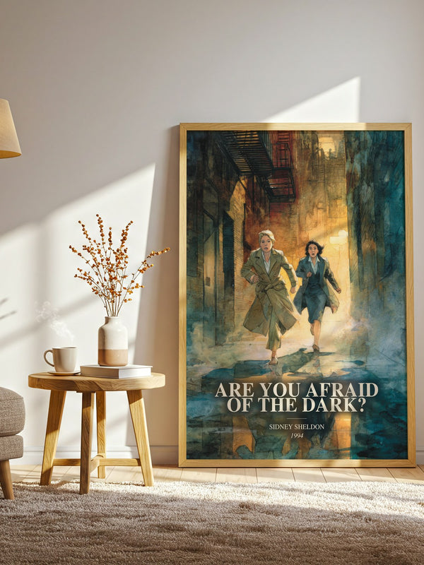 Are You Afraid Of The Dark? watercolour print in frame leaning in hallway – thriller wall art