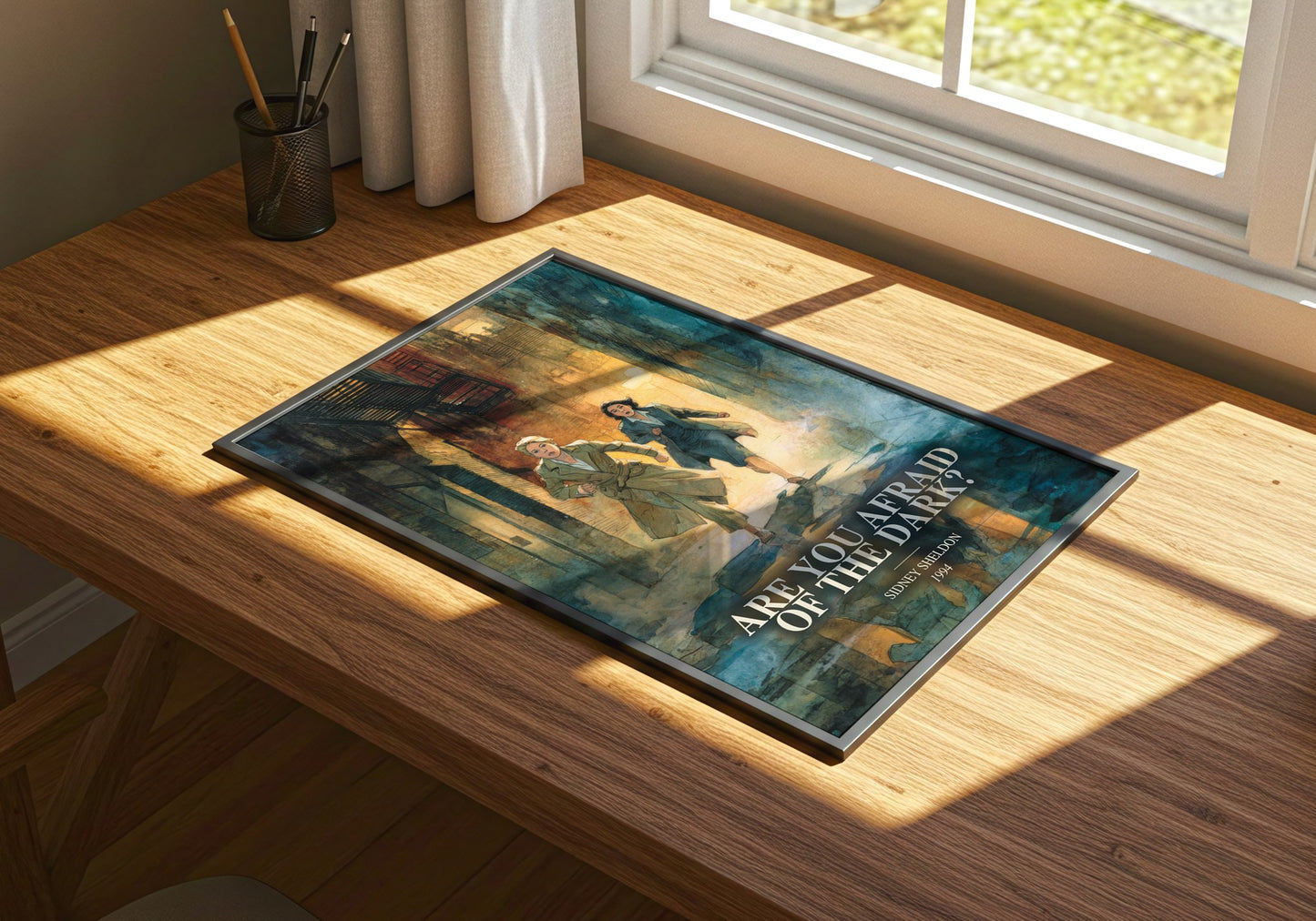 Are You Afraid Of The Dark? watercolour book poster framed on wall – thriller wall art