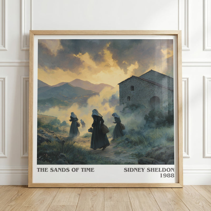 The Sands of Time literary print in frame leaning in hallway – thriller wall art