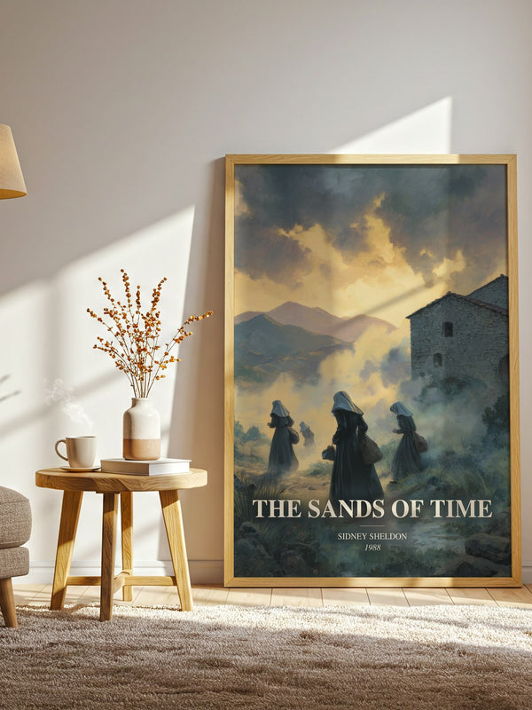 The Sands Of Time watercolour print in frame leaning in hallway – thriller wall art