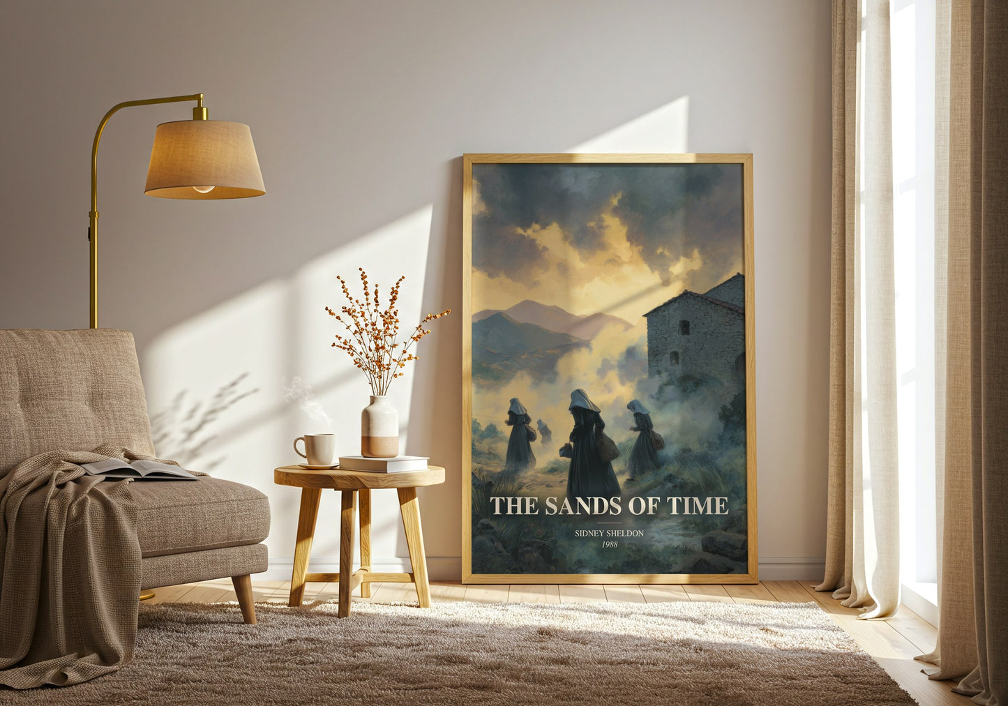 The Sands Of Time watercolour print in frame leaning in hallway – thriller wall art
