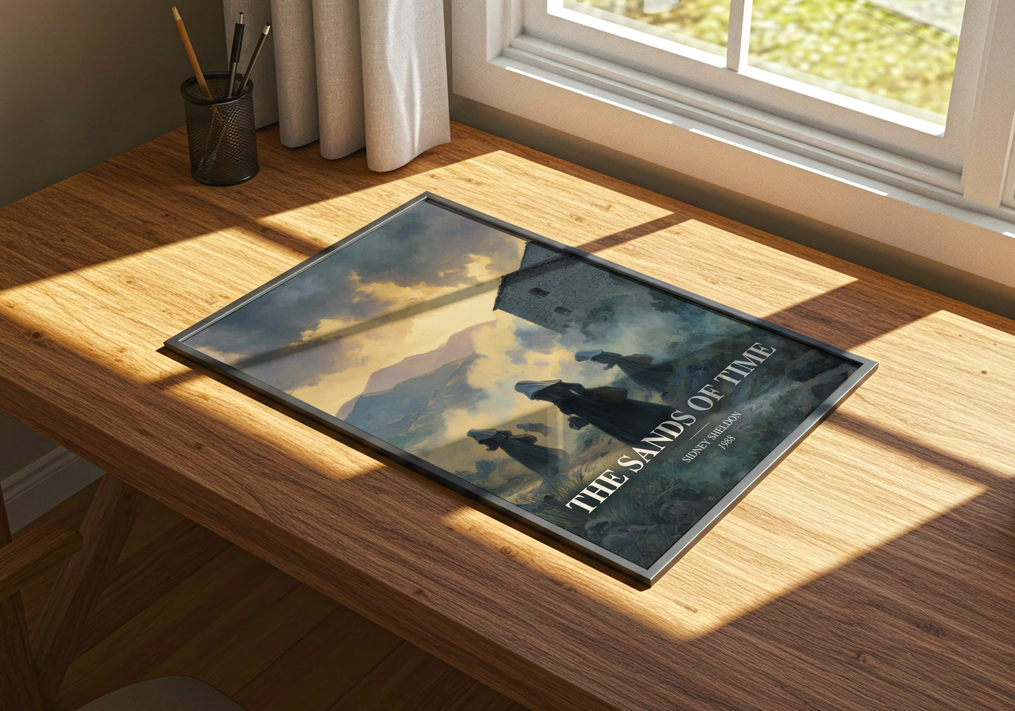The Sands Of Time watercolour book poster framed on wall – thriller wall art