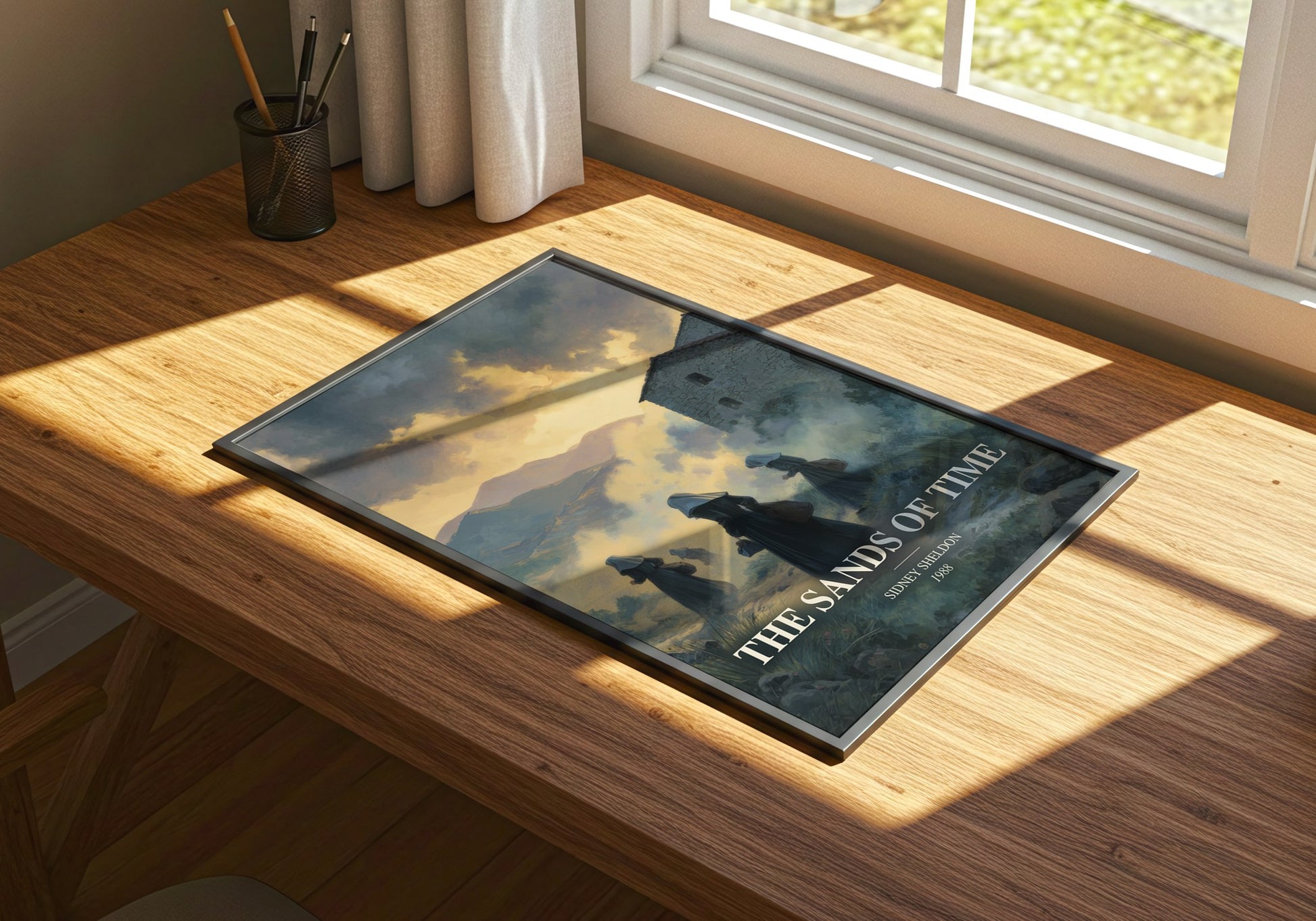 The Sands Of Time watercolour book poster framed on wall – thriller wall art