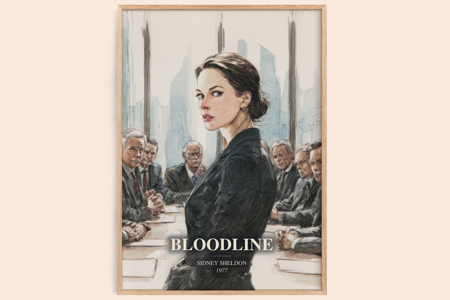 Bloodline watercolour book poster by Sidney Sheldon – framed literary art print