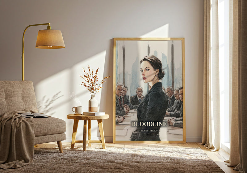Bloodline watercolour print in frame leaning in hallway – thriller wall art