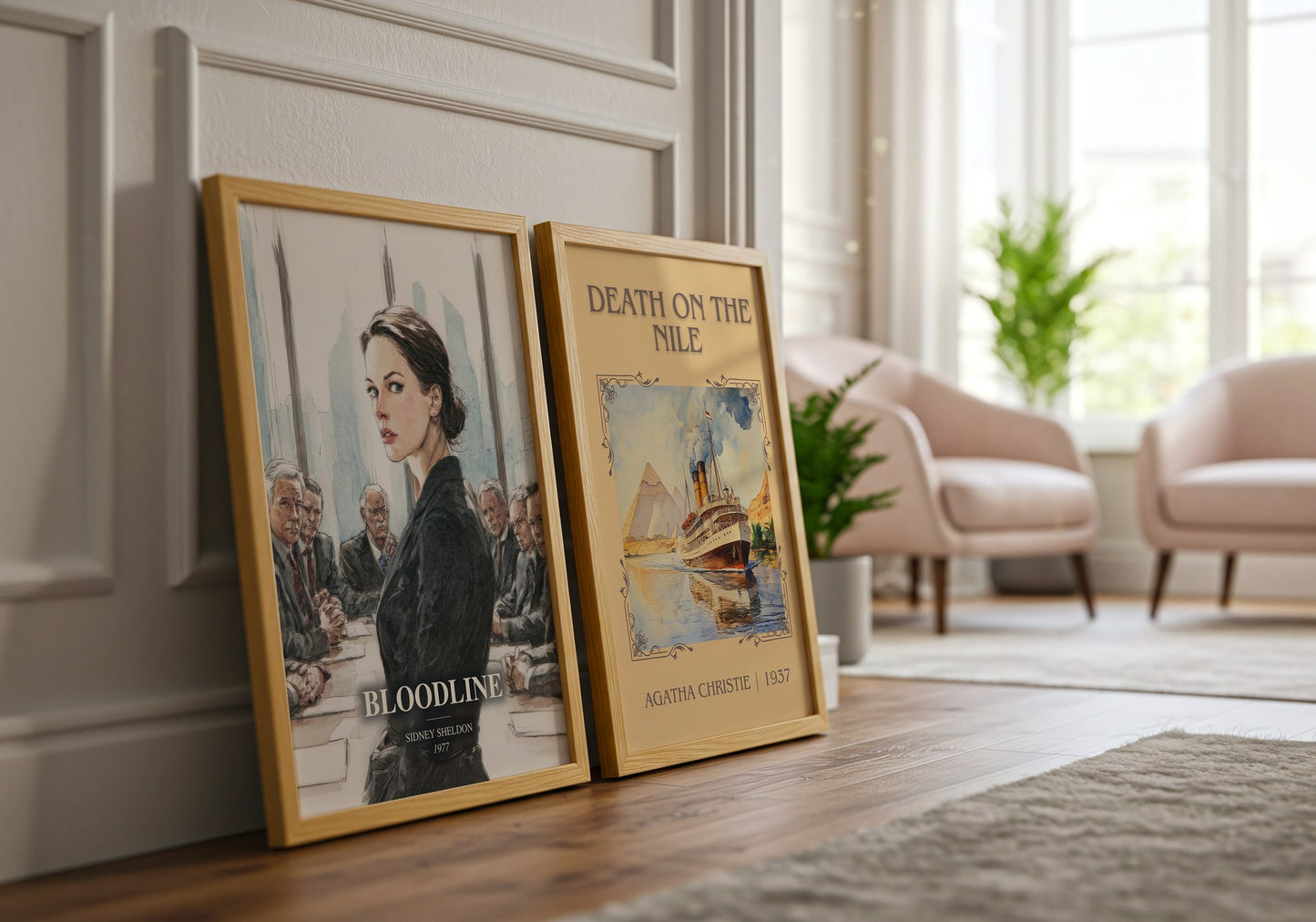 Bloodline watercolour print framed by window – literary home decor