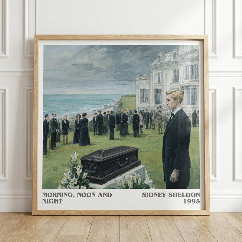 Morning, Noon and Night literary print in frame leaning in hallway – thriller wall art