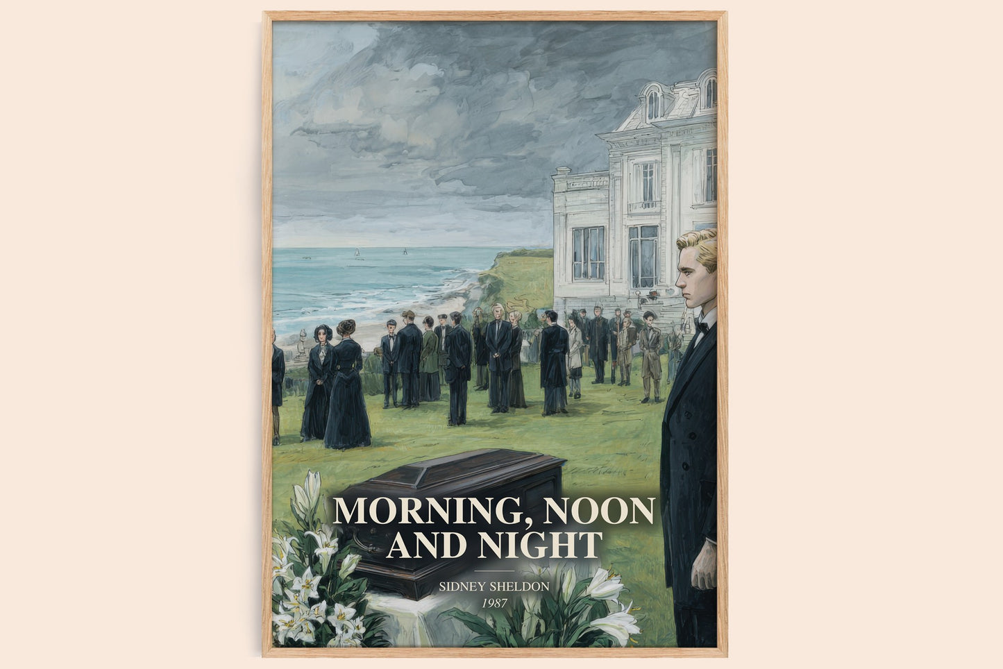 Morning, Noon And Night watercolour book poster by Sidney Sheldon – framed literary art print