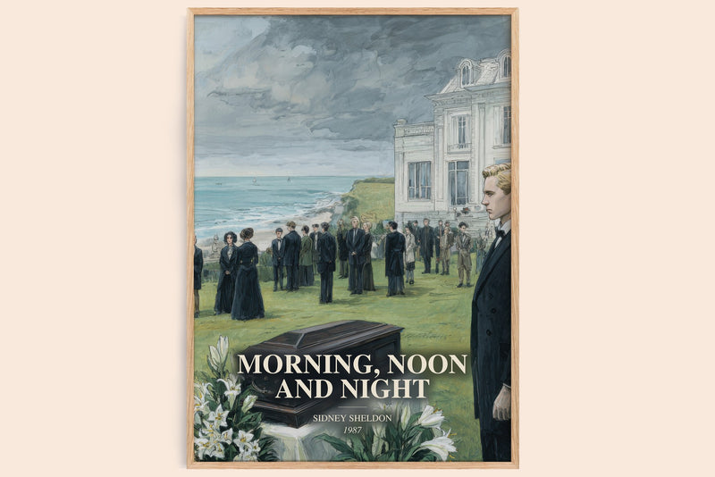 Morning, Noon And Night watercolour book poster by Sidney Sheldon – framed literary art print